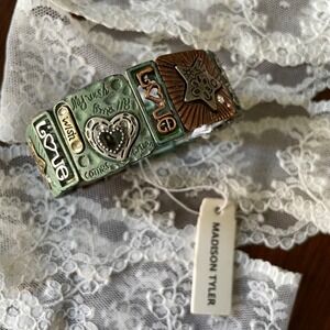 Madison Tyler Verdigris Patina Mixed Metal Love Heart Star Stretch Bracelet NWT